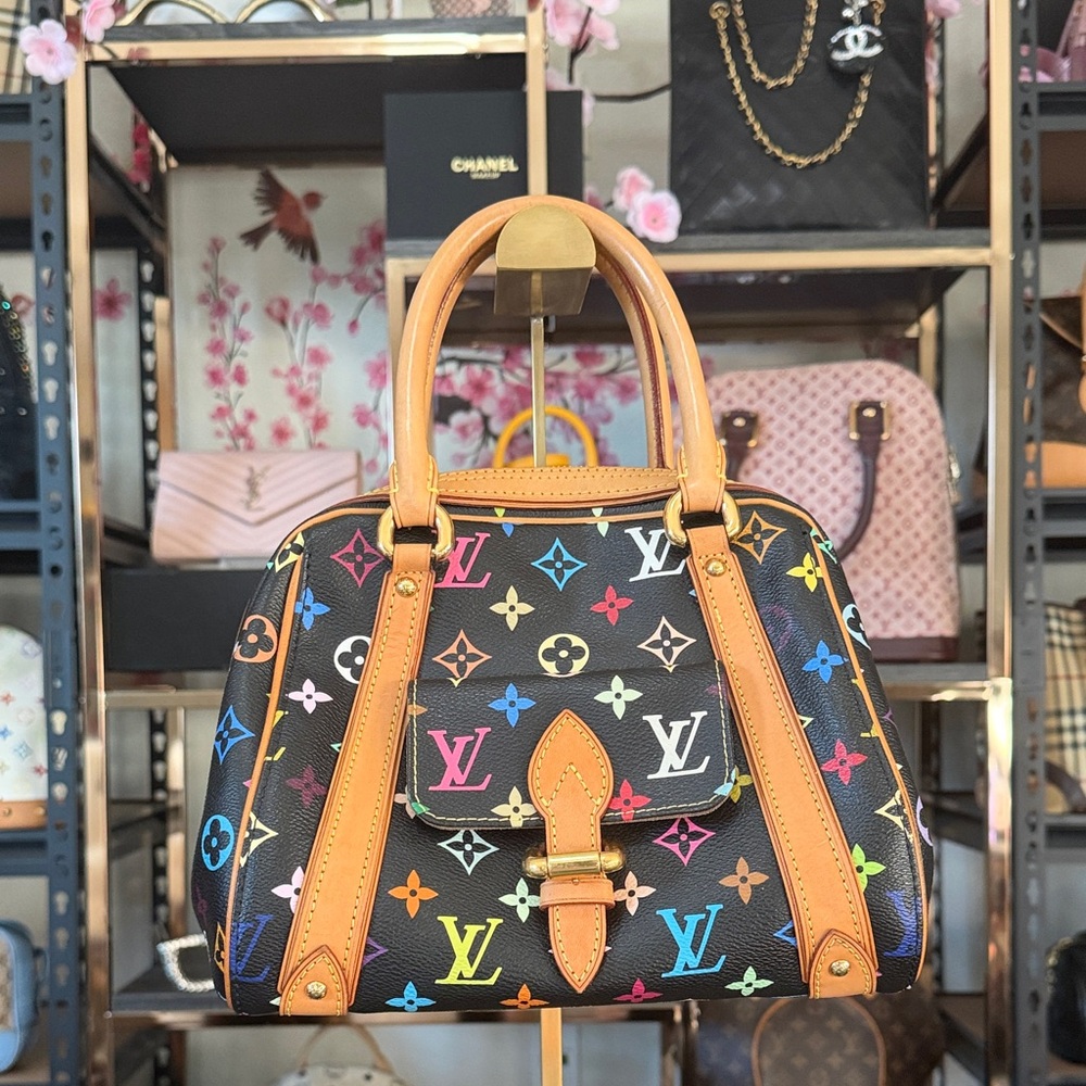 Louis Vuitton Black Murakami Priscilla Mono Canvas Satchel with Tan Trim